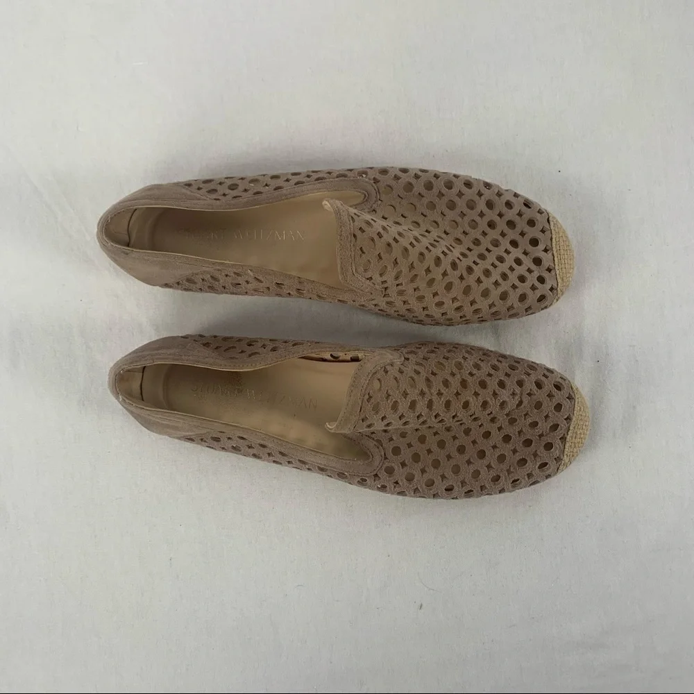 Stuart Weitzman Suede Lasercut‎ Accents Espadrilles Shoes in Taupe Size 7.5